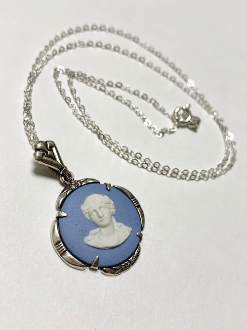 1907's Antique Edwardian Wedgwood Jasperware Cameo Sterling Pendant Necklace Made In England