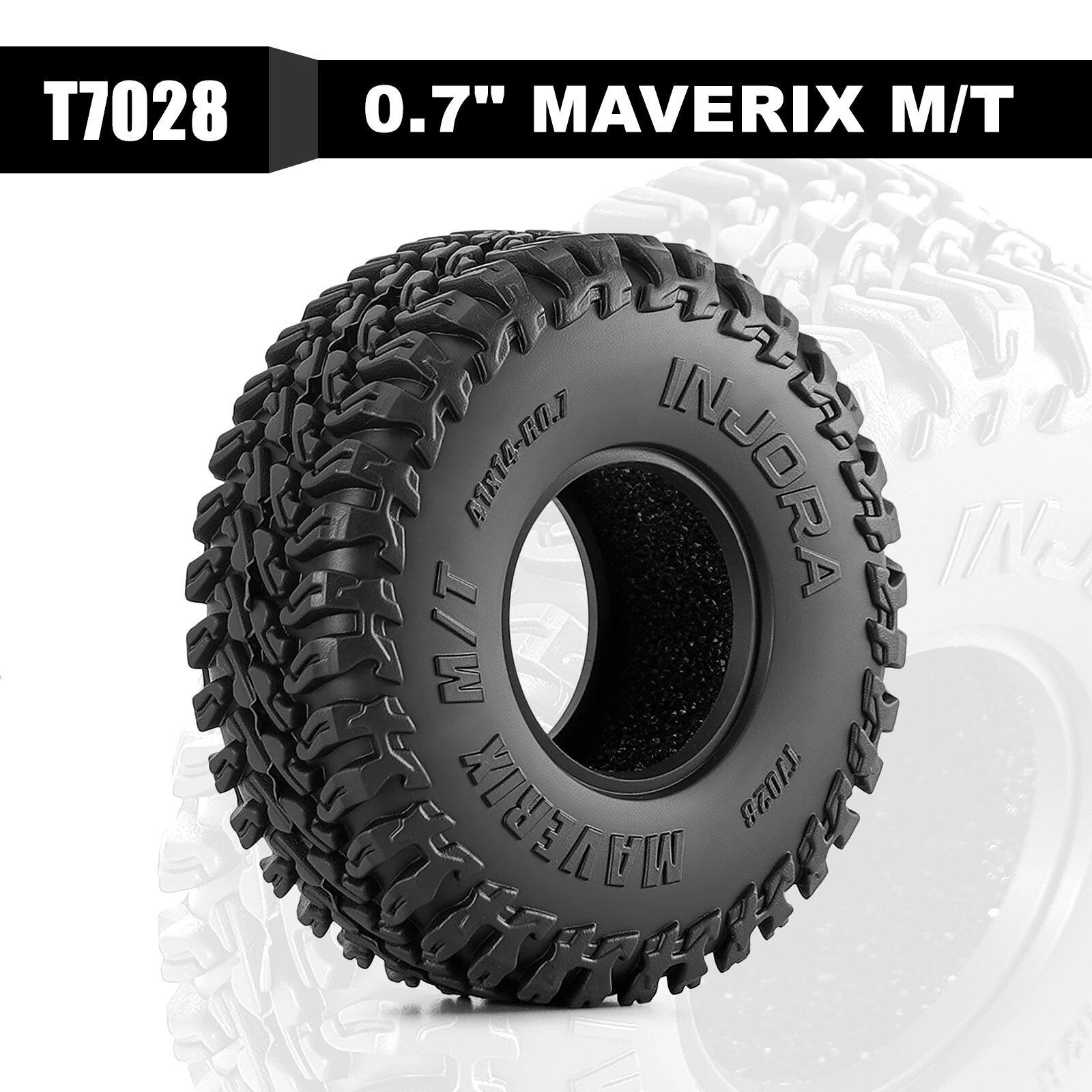 4PCS-T7028: INJORA 41*14mm 0.7インチ MAVERIX M/T タイヤ 1/30 Axial