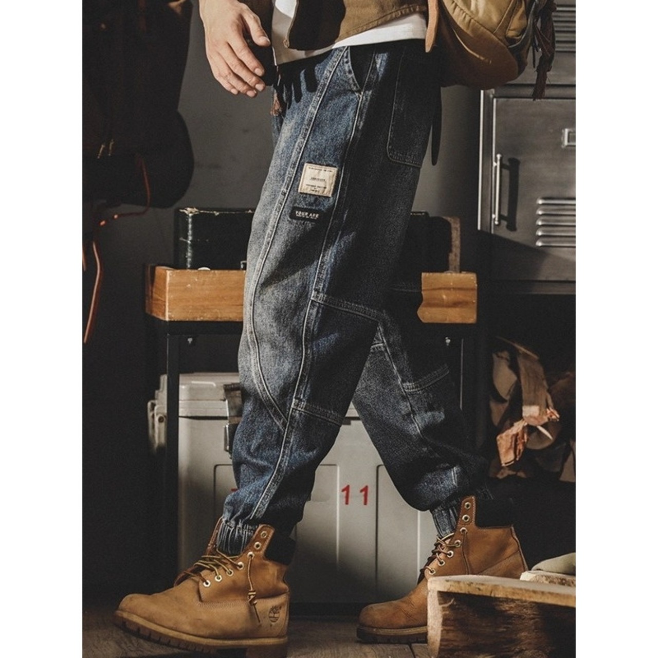 Patchwork Denim Tapered Pants ◇2color H0792