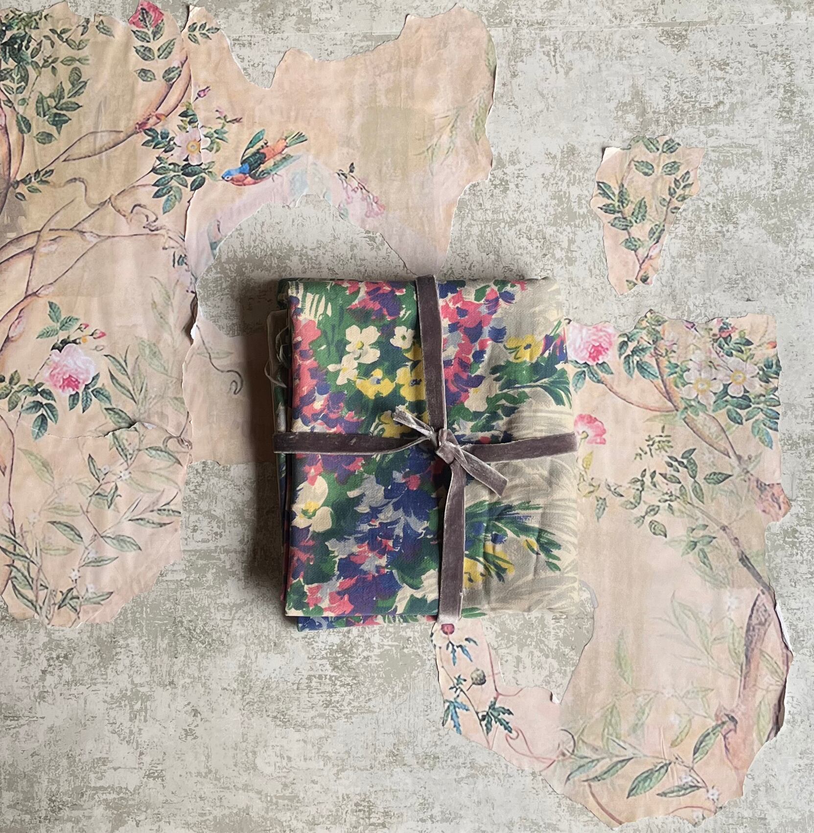 Vintage Fabric生地 油彩風 花束 約120×77cm フランス製