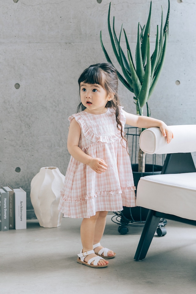 ラウンドフリルワンピース〈pink check〉