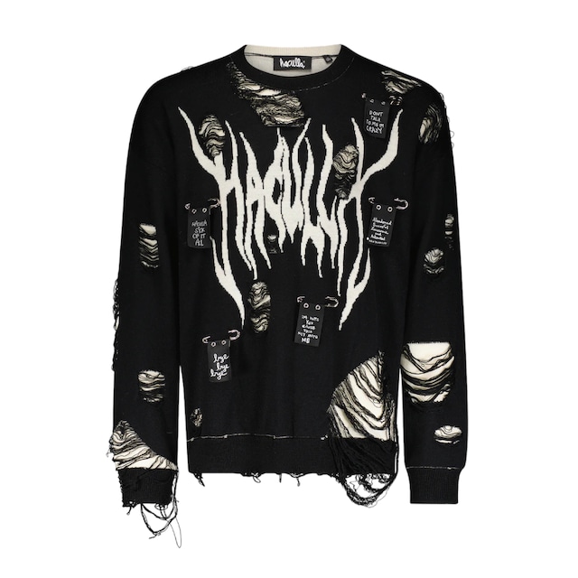 【Haculla】BLAZIN DISTRESSED HACULLA SWEATER(BLACK/OFF WHITE)