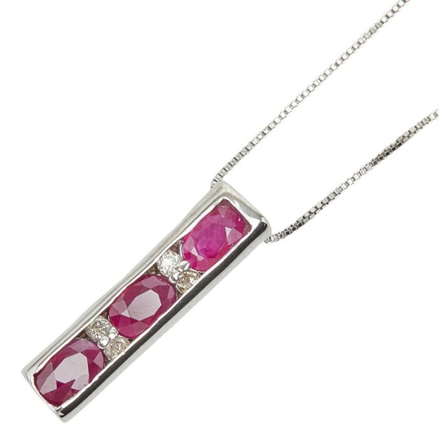 K18WG ホワイトゴールド ルビー0.60ct ダイヤ0.04ct ペンダント ネックレス レディース 【中古】