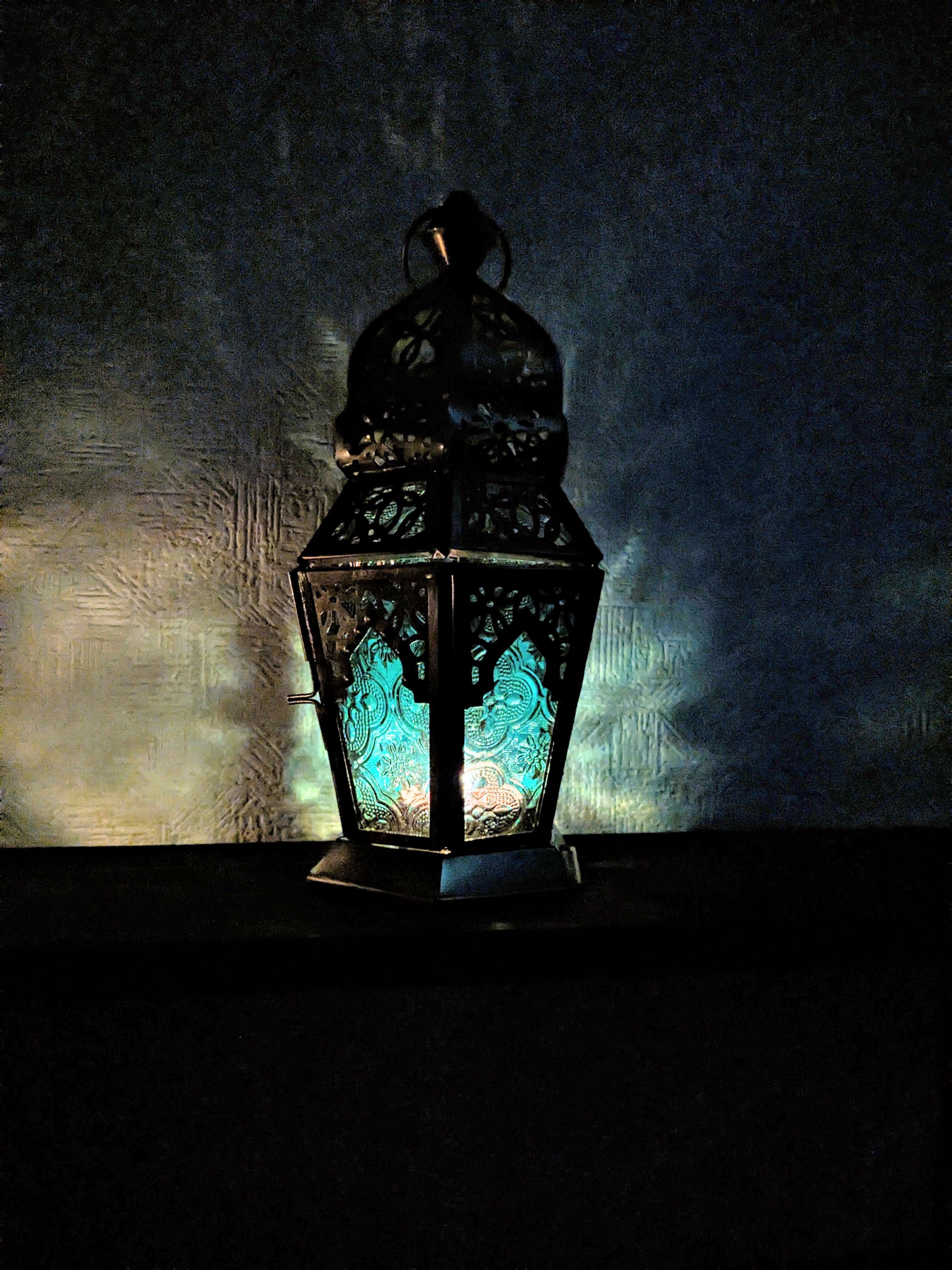 キャンドル 23cmモロッコランタン 6面レリーフ グリーン