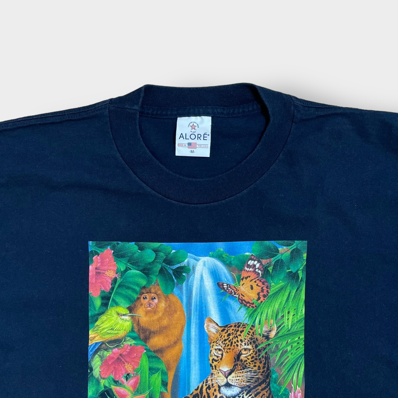 【ALORE】USA製 Tシャツ アニマルプリント シングルステッチ アローレ M ヒョウ ジャングル US古着