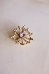 50s フランス 紫硝子のアスターと花咲けるブローチ ヴィンテージ