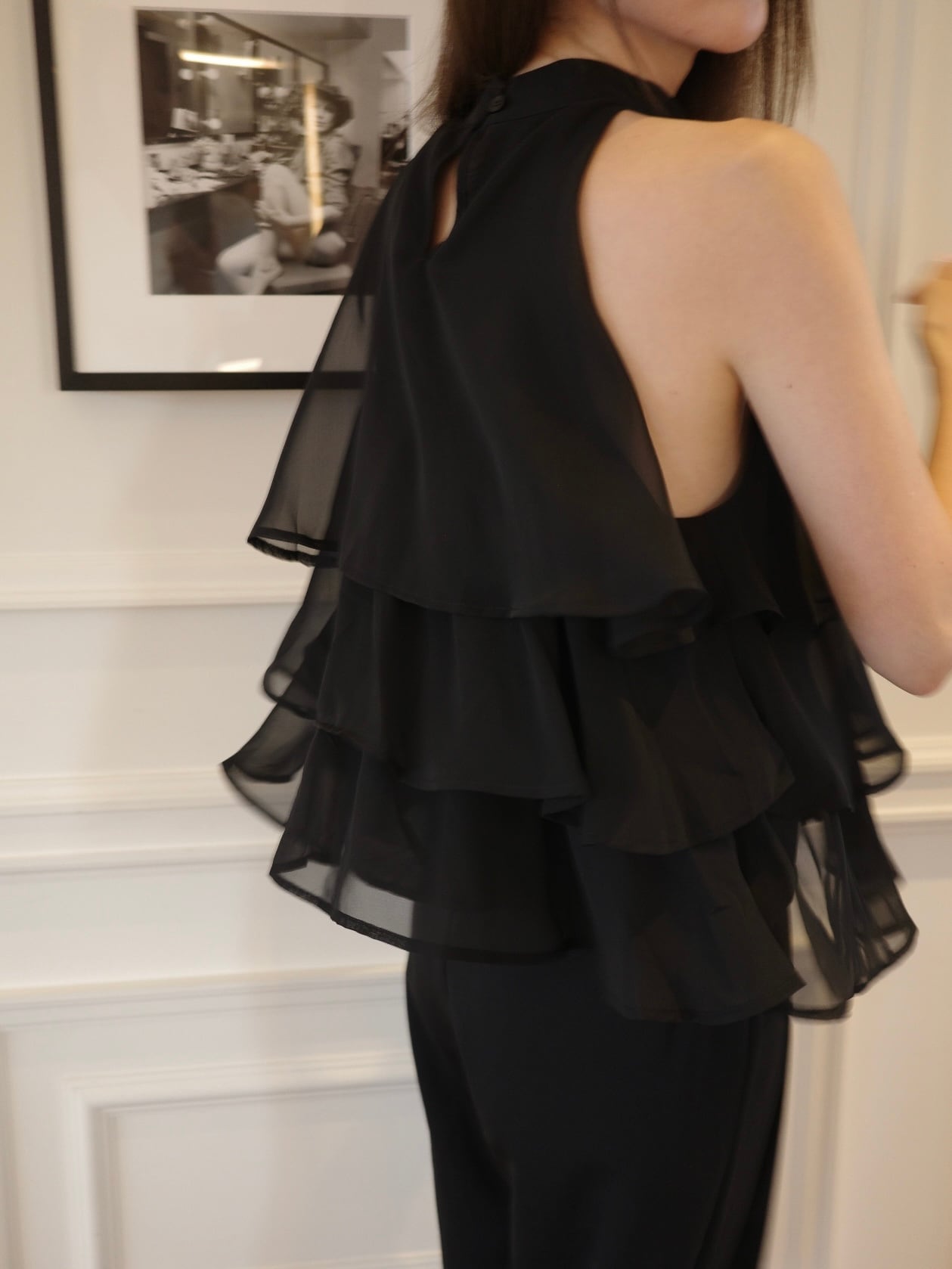 Chiffon tiered blouse/black(7月上旬〜中旬頃発送予定)