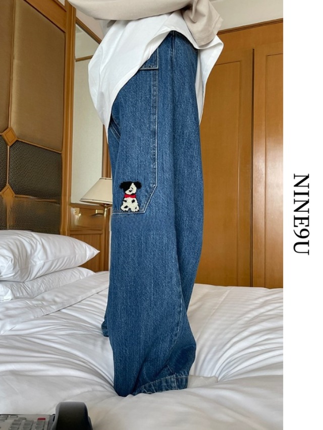 badge denim nichi pants【NINE5917】