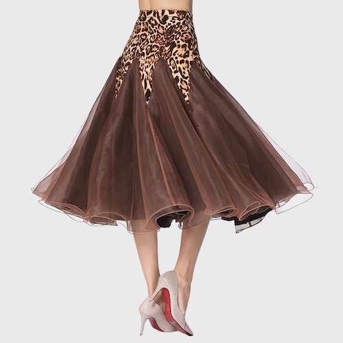 レオパード ブラウン バイカラー フレア ダンススカート 1col　D00363