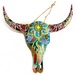 ネイティブアメリカン  ペイント カウスカル オブジェ牛 骸骨 オブジェ(グリーン)【バリ直輸入】