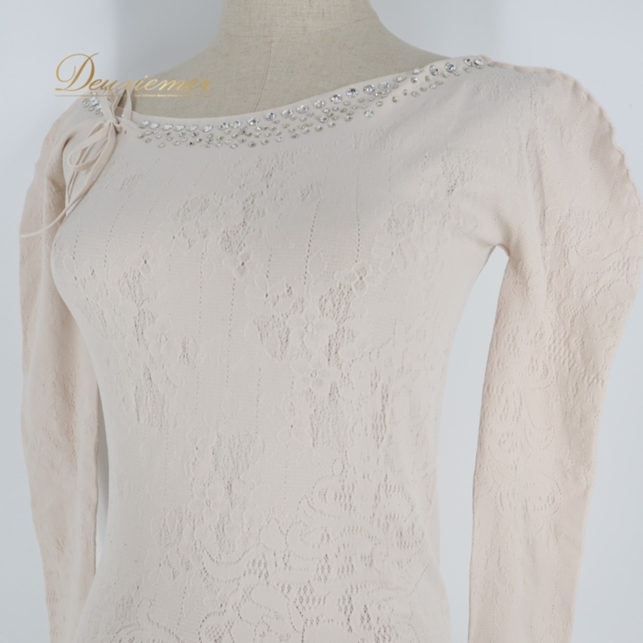 バレエ 衣装 ピンク系 チャコット Chacott ノーソーイングニット トップス レッスン 練習 社交ダンス ストレッチ 伸縮 日本製 花 ノーソーイング 淡い リボン 柔らかい生地 ラインストーン 長袖 薄ピンク キラキラ