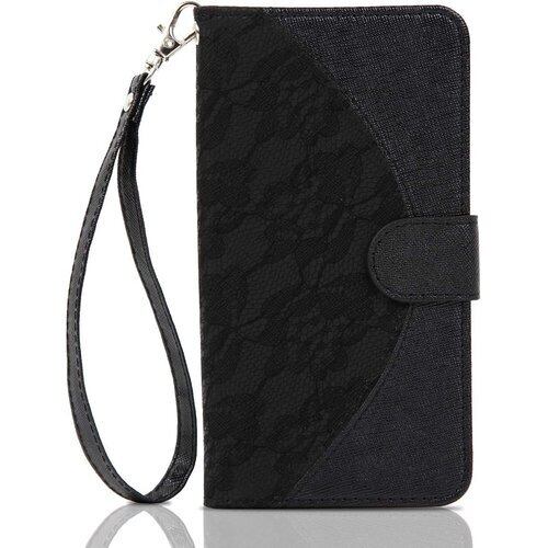 らくらくスマートフォン F-42A me F-01L 兼用◆ 花柄 レース ベルト 手帳型ケース ◆ F-31 ◆ ブラック FRL-SHOP 849