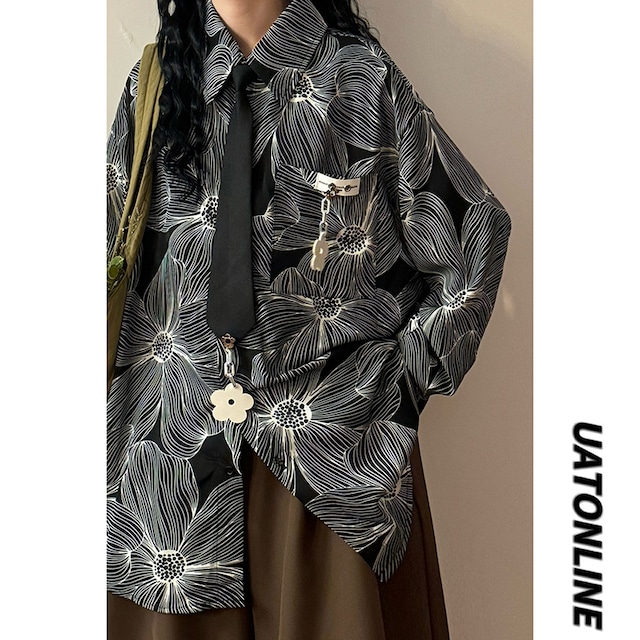 ♥ルーズに、春を纏う！【UATONLINEシリーズ】★シャツ★ネクタイ付き ユニセックス トップス 長袖シャツ 花柄シャツ