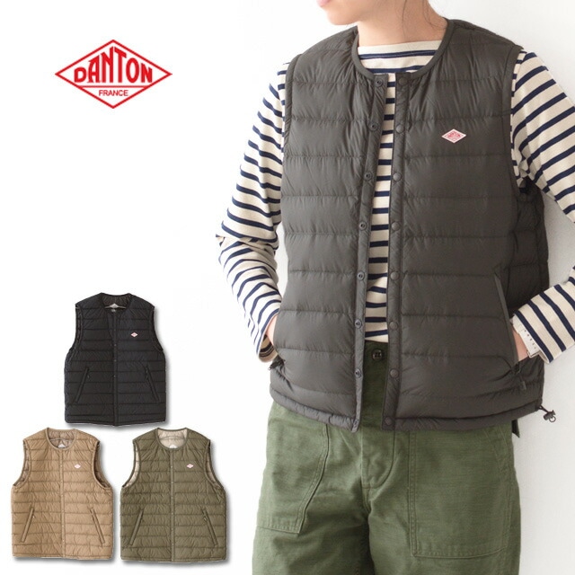 DANTON [ダントン]  W's NYLON TAFFETA INNER DOWN CREWNECK VEST [DT-A0002 NNF] ナイロンタフタインナーダウン クルーネックベスト・インナーベスト（羽毛）・クルーネック・ナイロン・アウター・レディース 女性用 婦人服 LADY'S [2021AW]