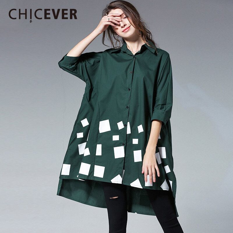 CHICEVER春プラスサイズの女性のシャツのブラウストップ長袖の非対称ヒットの色女性のシャツのブラウスの服 ロング 大きめサイズ スプリング 春物 6base594563816627