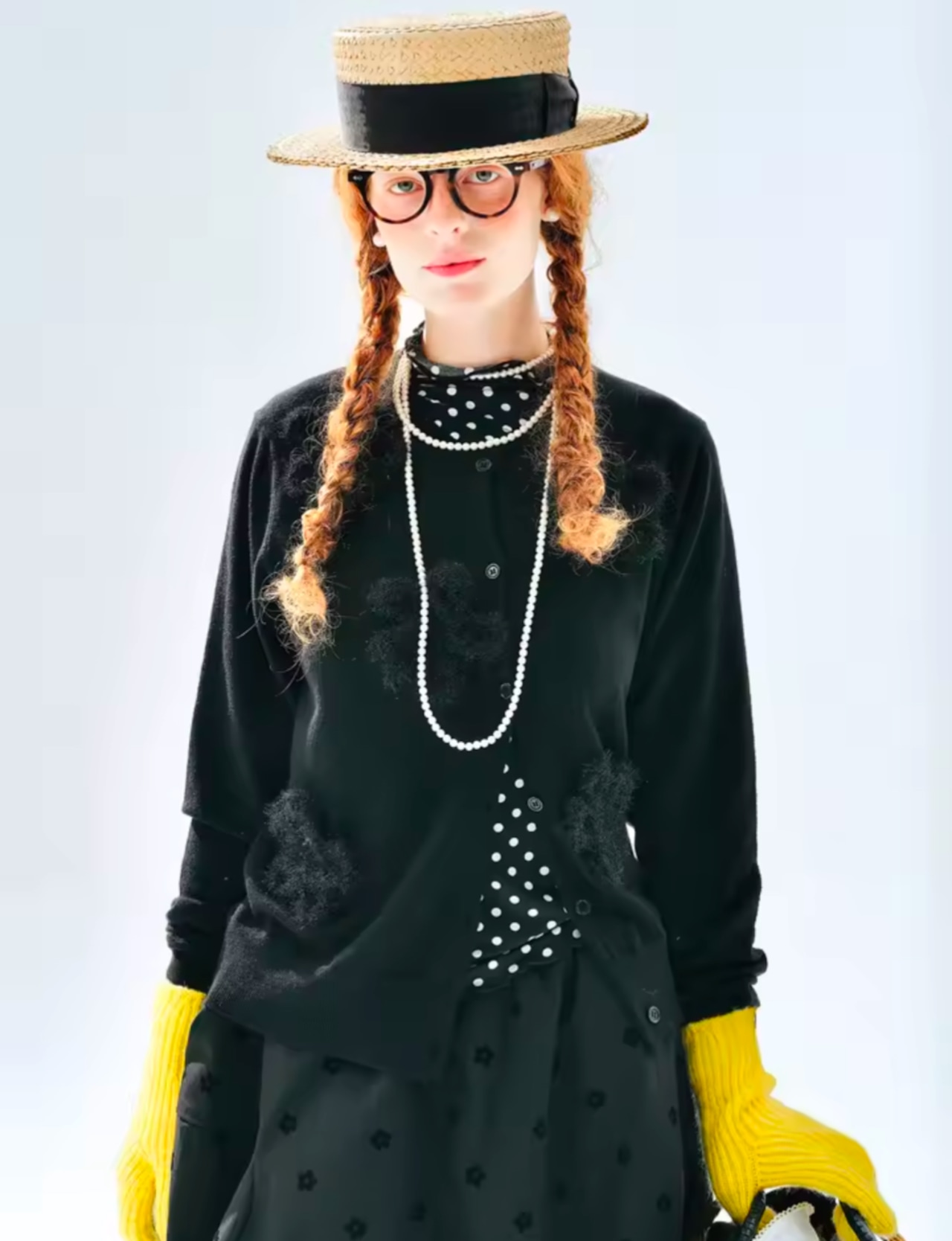 imakokoni ブラックカラーオリジナルフラワーカーディガントップス 255267