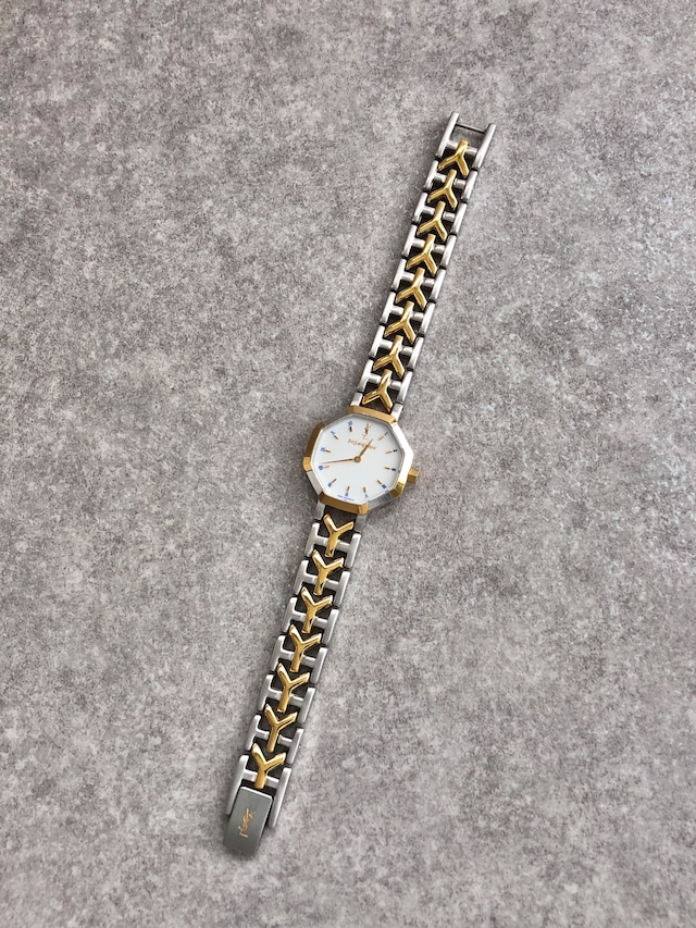 Yves Saint Laurent イヴ・サンローラン 腕時計 ゴールド×シルバー YSL ローマ文字 ステンレススチール オクタゴン vintage ヴィンテージ オールド x8kct5