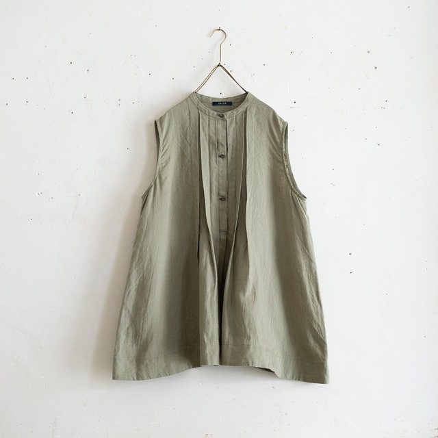 pin tuck sleeveless blouse／light weight linen〈ash green 〉