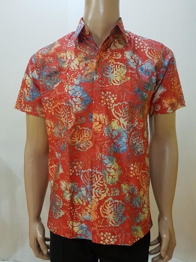 バティックシャツ Batik Shirts 半袖 バティック 品名: Red Leaves