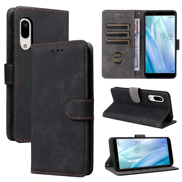 Nutmeg AQUOS Sense3 ケース 手帳型 AQUOS sense3 lite/sense3 basic/Android One S7 カバー 財布型 SH-02M SHV45 SH-M12 SHV48 907SH スマホケース 携帯ケース カード収納 マグネット式 高級PUレザー スタンド機能付き 耐衝撃 耐摩擦 全面保護 軽量 超薄型 ビジネス風(ブラック)