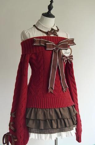 甘ロリ♡全2カラー チョコミントオフショルダーニット tops24