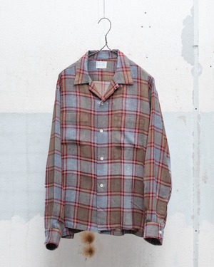 vintage “TOWNCRAFT” wool blend check open collar shirt / SIZE : 16 1/2