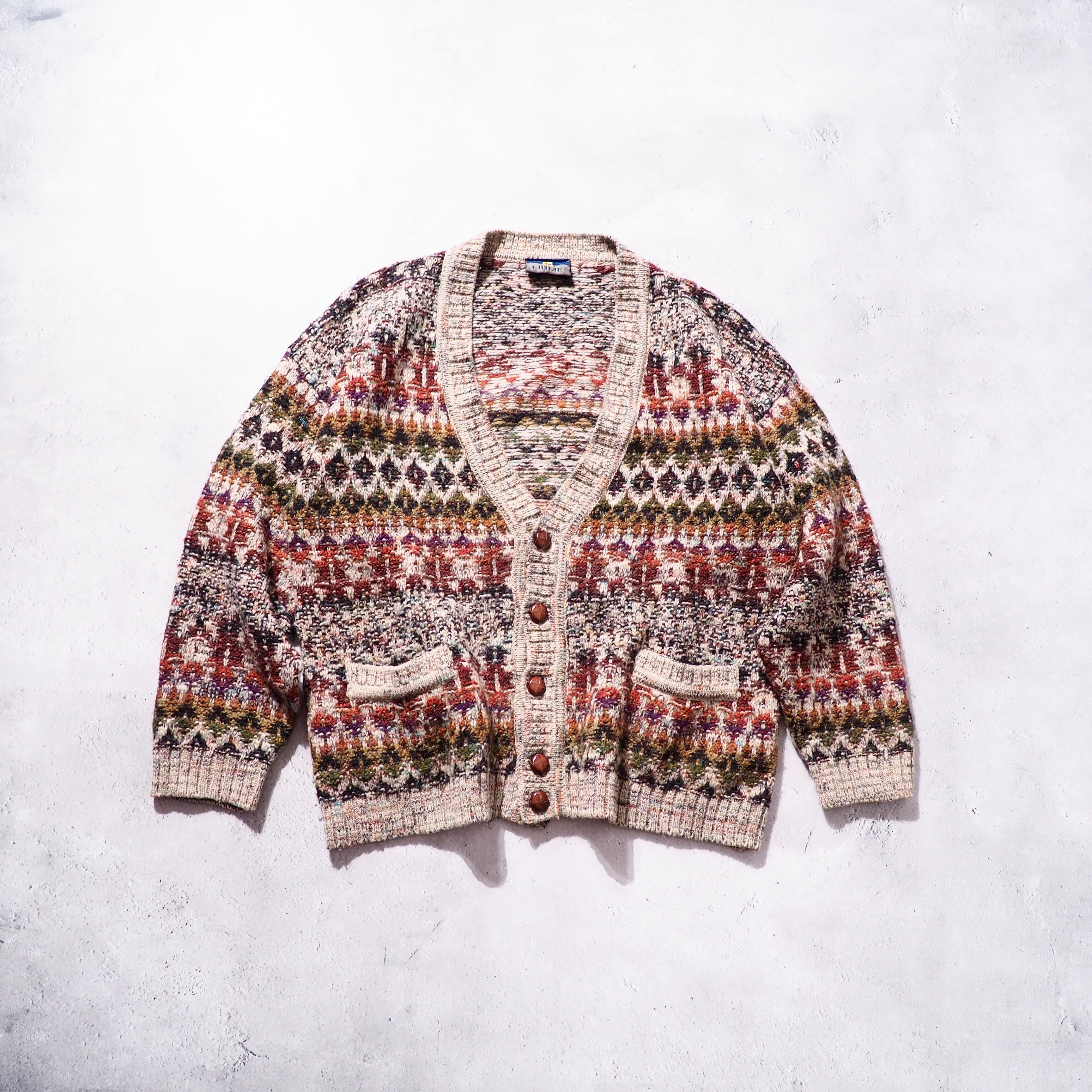” 極彩 ” Richly multi color plain weave vintage loose knit cardigan