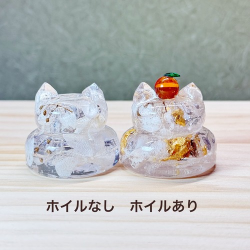 【送料無料】レジンで作った小さな猫の鏡餅　紫陽花　お正月飾り　水引　ハーバリウム　選べるデザイン　お花　