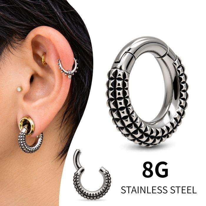 ワンタッチピアス 8G スタッズ リングピアス クリッカーピアス ロブ へ