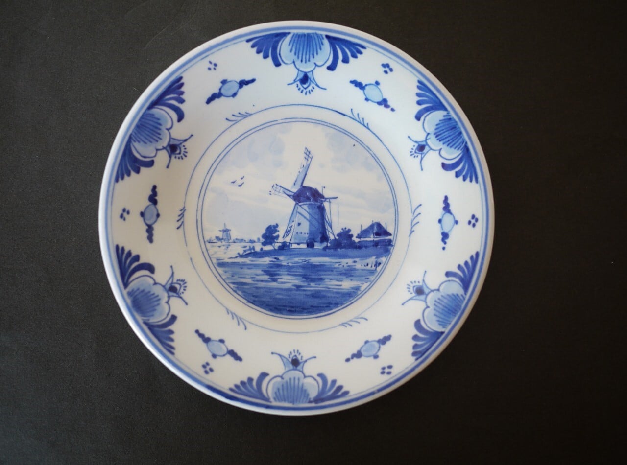 ロイヤルデルフト 壁飾小皿 青花染付 風車絵