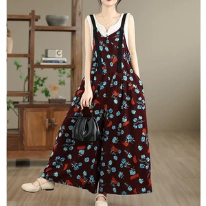 PRINT A-LINE WIDE LEG STRAP JUMPTSUIT 7colors M-17065
