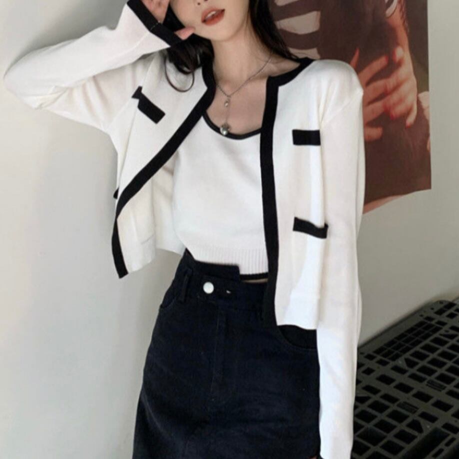 ニットタンクトップ＆ポケットカーディガンSET