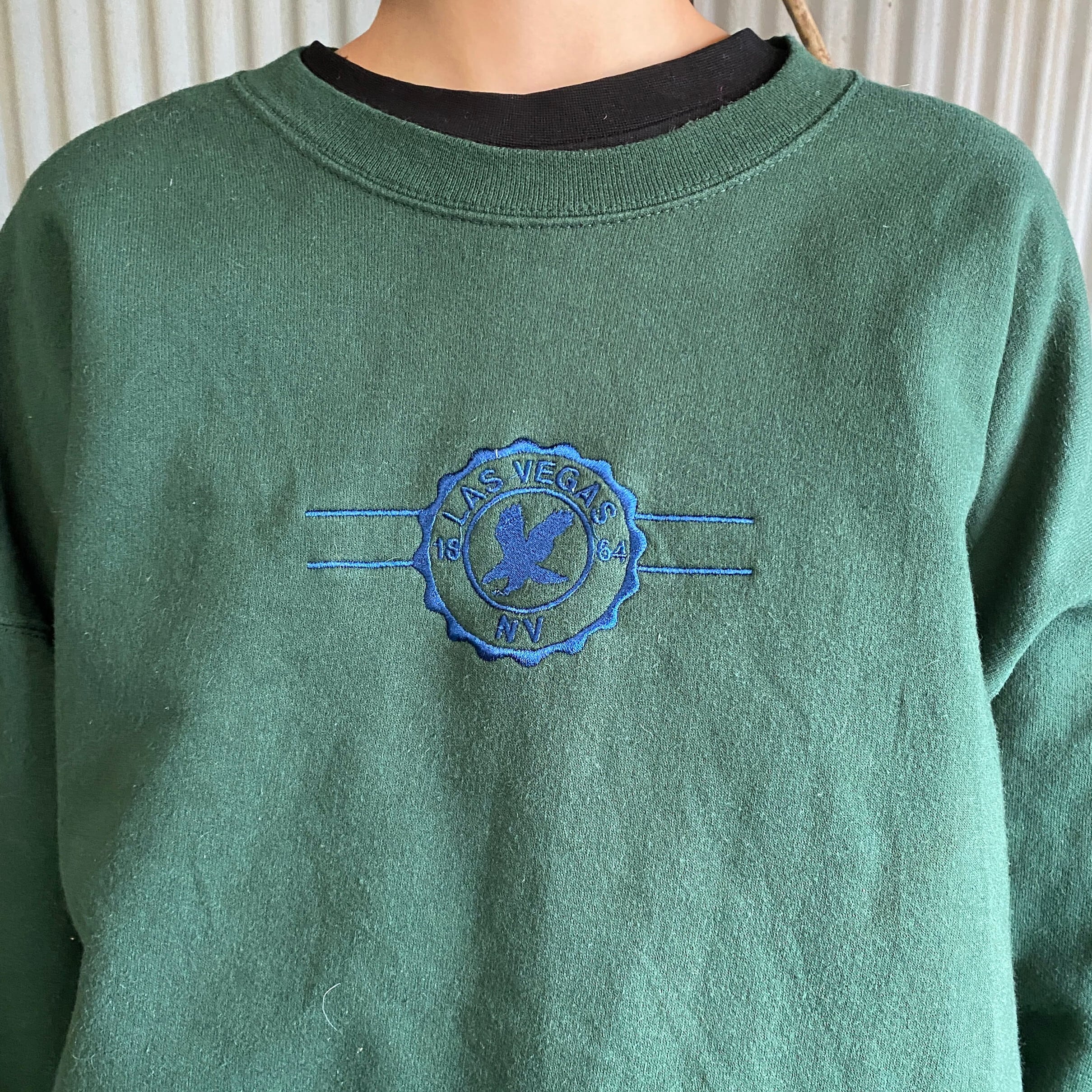 90s vintage 刺繍ロゴ エンブレム スウェット グリーン 緑