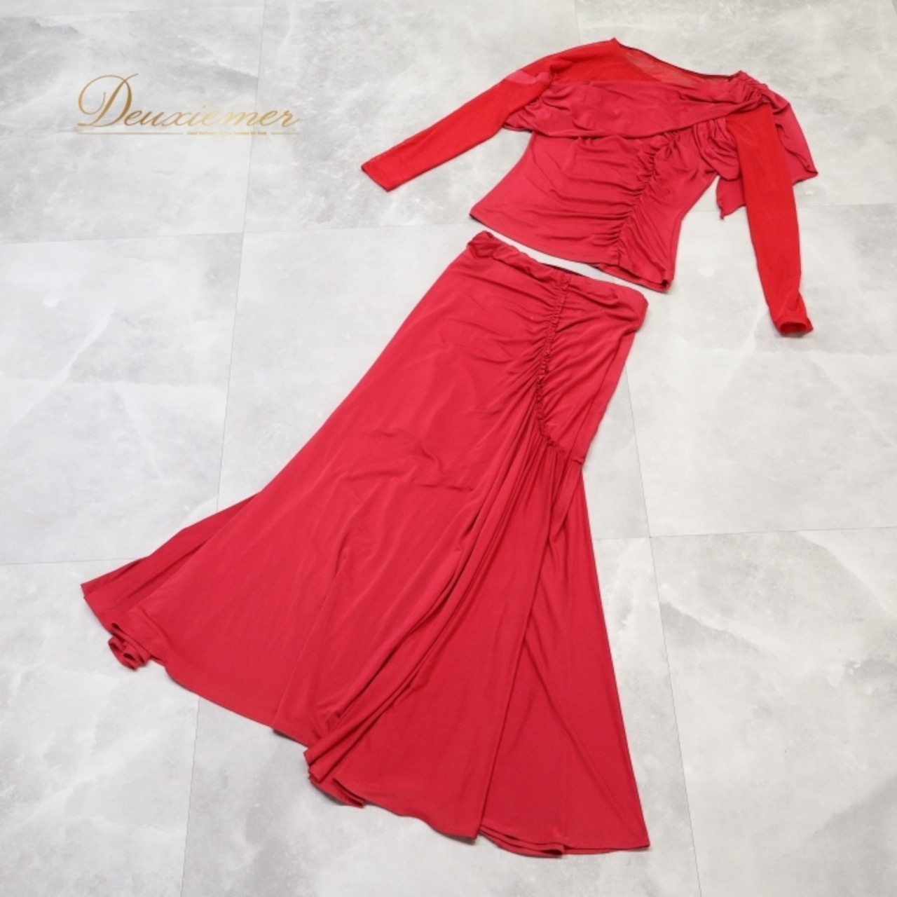 社交ダンス 衣装 ツーピース ピンク系 チャコットロイヤルダンス Chacott ROYAL DANCE 無地 シンプル 伸縮 ストレッチ ドレープ メッシュ 上品 タイト 練習 レッスン パーティー 長袖 鮮やか かわいい セットアップ 上下セット