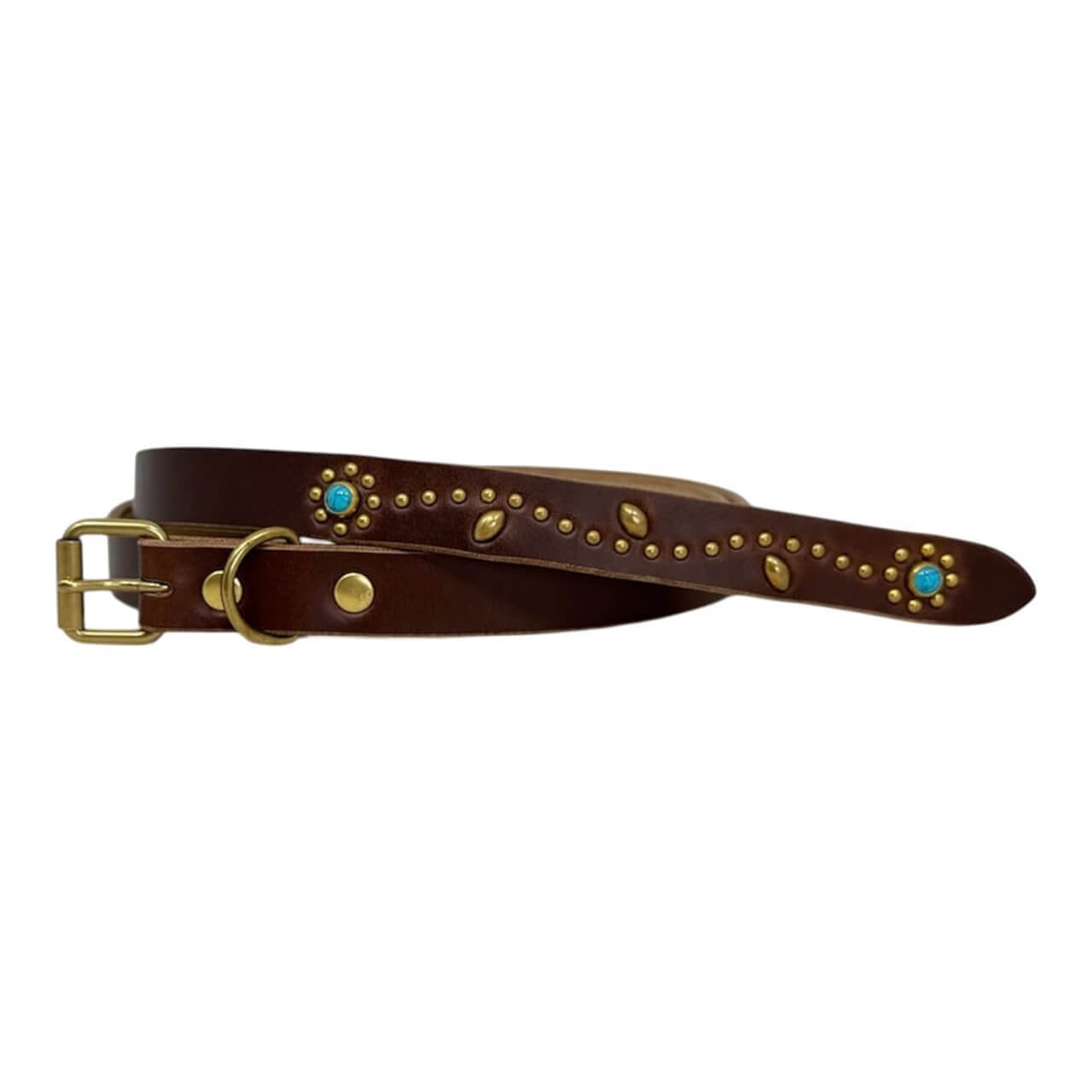 スタッズナローロングベルト　ダブルリング　真鍮　flower＋　HTCRRL Re-ACT / Studs Flower Narrow Long Belt - スタッズ フラワー ナロー