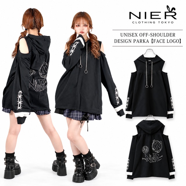 《先着39点限定5,000円OFFプレゼント》UNISEX OFF-SHOULDER DESIGN PARKA【FACE LOGO】