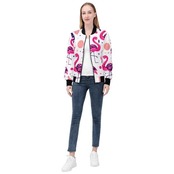 Women's Zip Up Print Bomber Jacket Leaf 4294