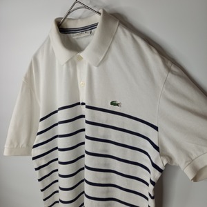 日本製　ラコステ　ポロシャツ　半袖　刺繍ロゴ　シェルボタン　ボーダー　ファブリカ