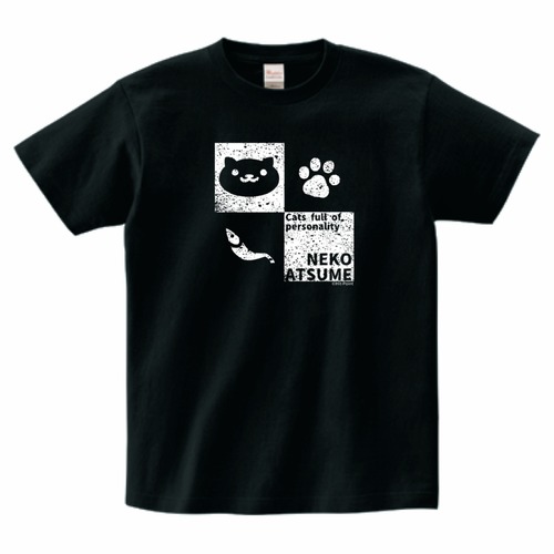 ねこあつめ　シンプルTシャツ（ブラック）