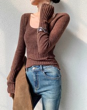Round neck rib hem Knit T20273