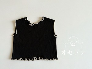 【Aosta】メローフリルノースリーブカットソー ブラック 70~110cm