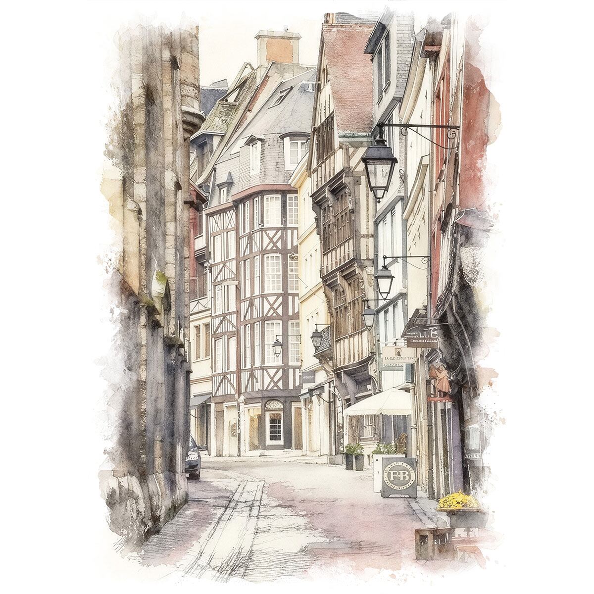 絵画 風景画(街並み) フランス ノルマンディー地方 ルーアン