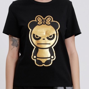 【HIPANDA ハイパンダ】レディース ゴールドプリント Tシャツ WOMEN'S GOLD PRINT SHORT SLEEVED T-SHIRT / WHITE・BLACK