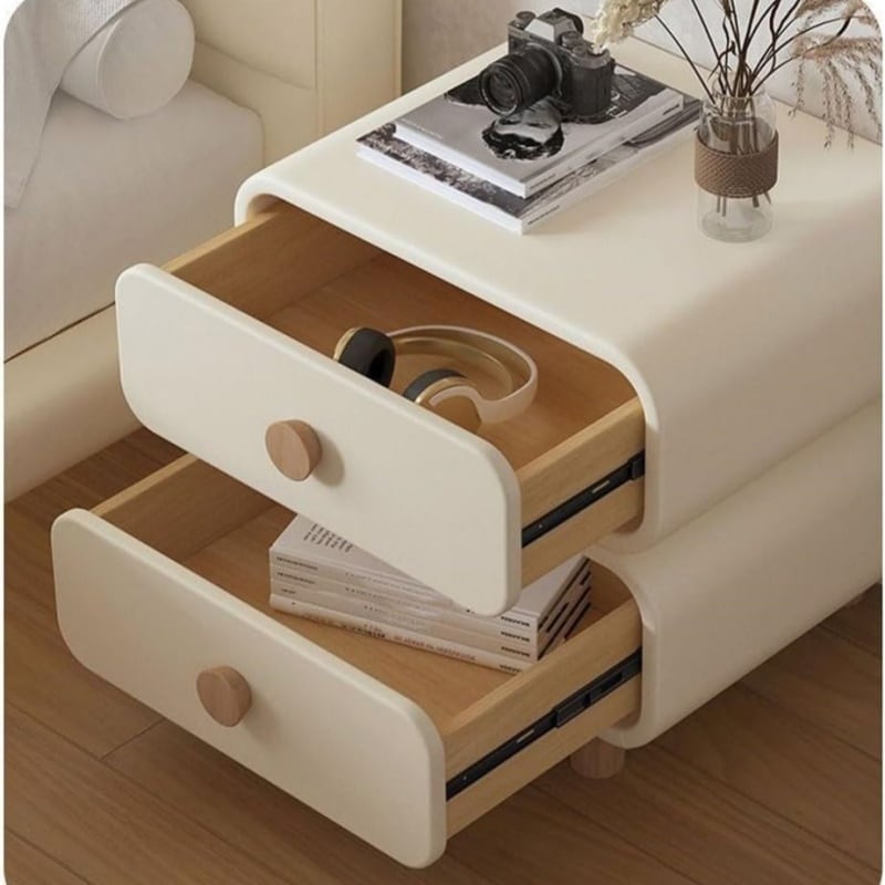 サイドテーブル 引き出し付き 2段 ベッドサイドテーブル 白 ホワイト