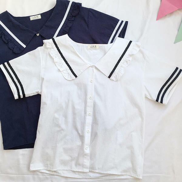 セーラー 風 トップス 病みかわ ゆめかわ ボタン 半袖 2019 夏 可愛い