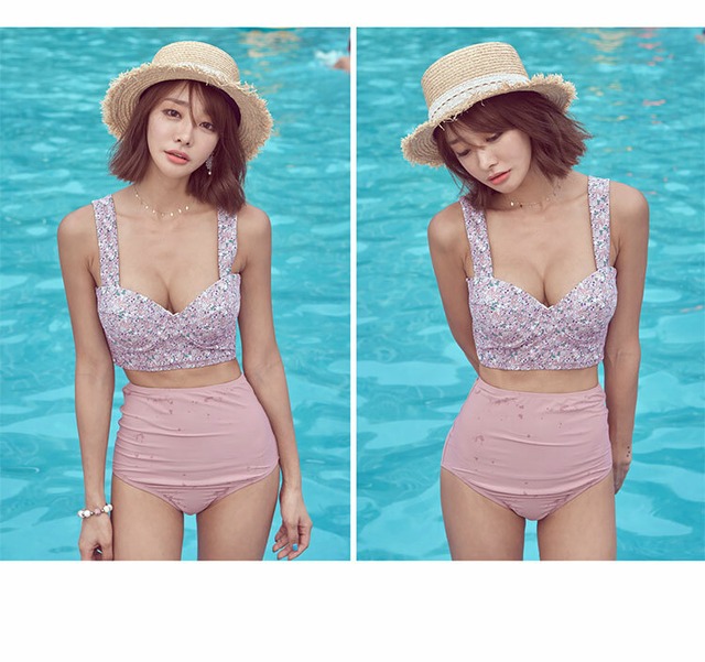 【Ｍ128】水着 体型カバー ビキニ ハイウエスト タンキニ ビスチェ ママ水着  海　プール