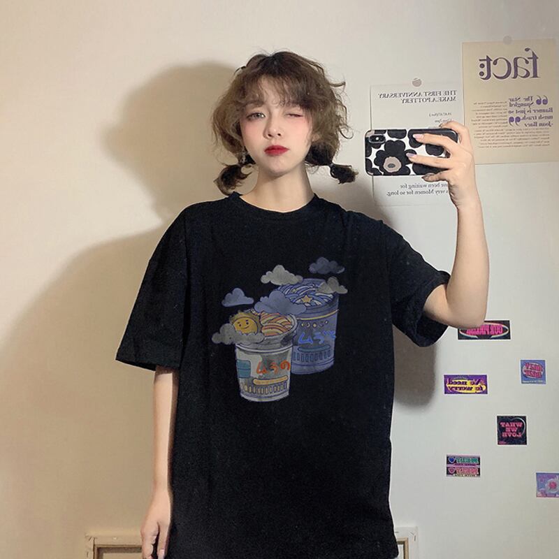 サマールーズブラックシャツ ジャケット スタンダードプリントTシャツ レディース レトロ 夏物 スーパーモール17553741314