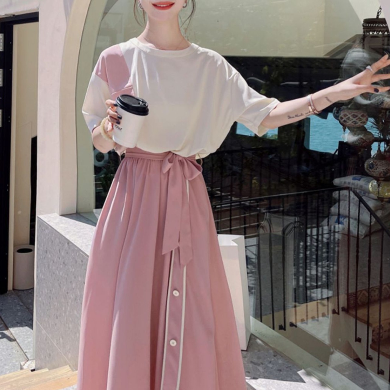 Contrast Color Patchwork Elegant Long Dress 5082