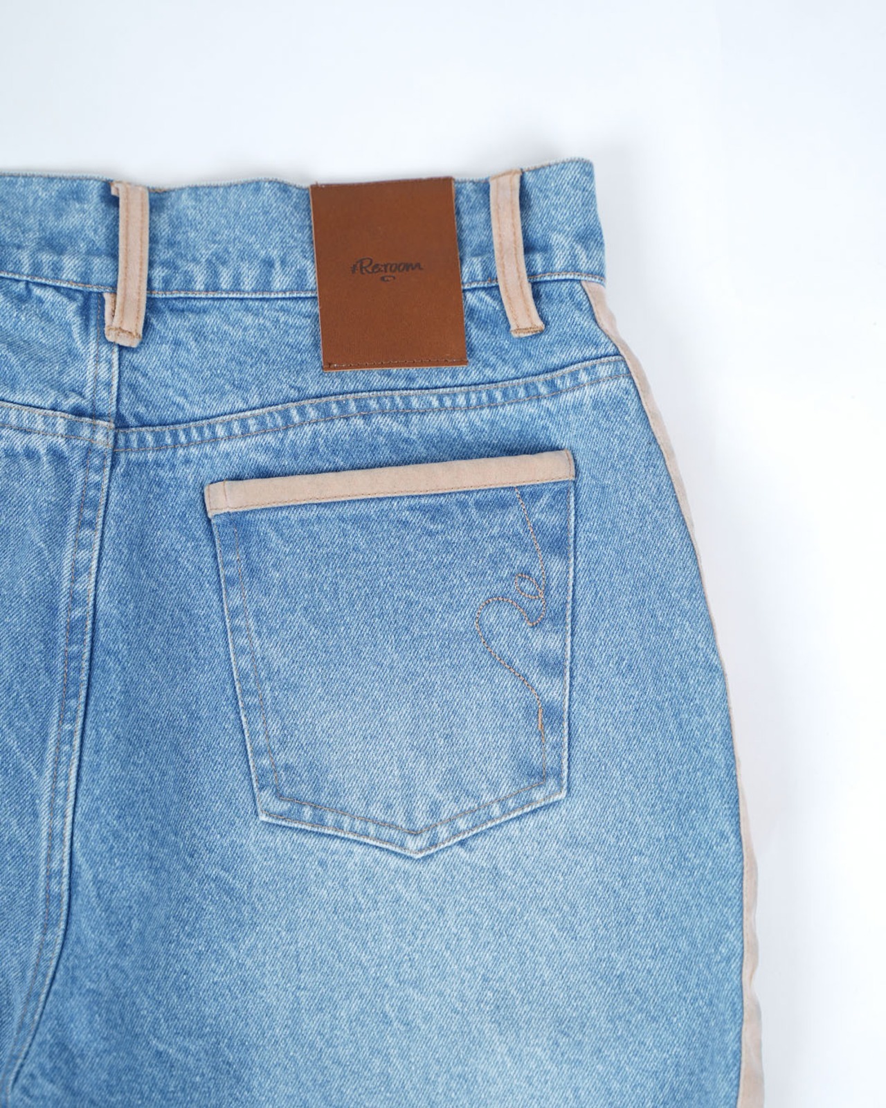 【#Re:room】SUEDE-TRIM HIGH WASTE WIDE DENIM PANTS［REP333］