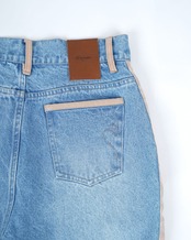 【#Re:room】SUEDE-TRIM HIGH WASTE WIDE DENIM PANTS［REP333］
